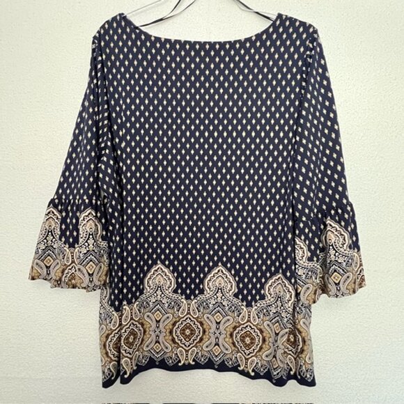 Charter Club Women's  Navy/Tan Pattern Pull-over Tunic, 3/4 Sleeve Plus Size 3X - Picture 4 of 6